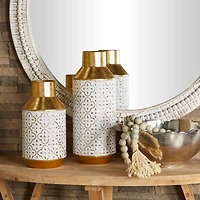 Gold Metal Handmade Embossed Quatrefoil Vase with Gold Detailing Set of 2 16", 12"