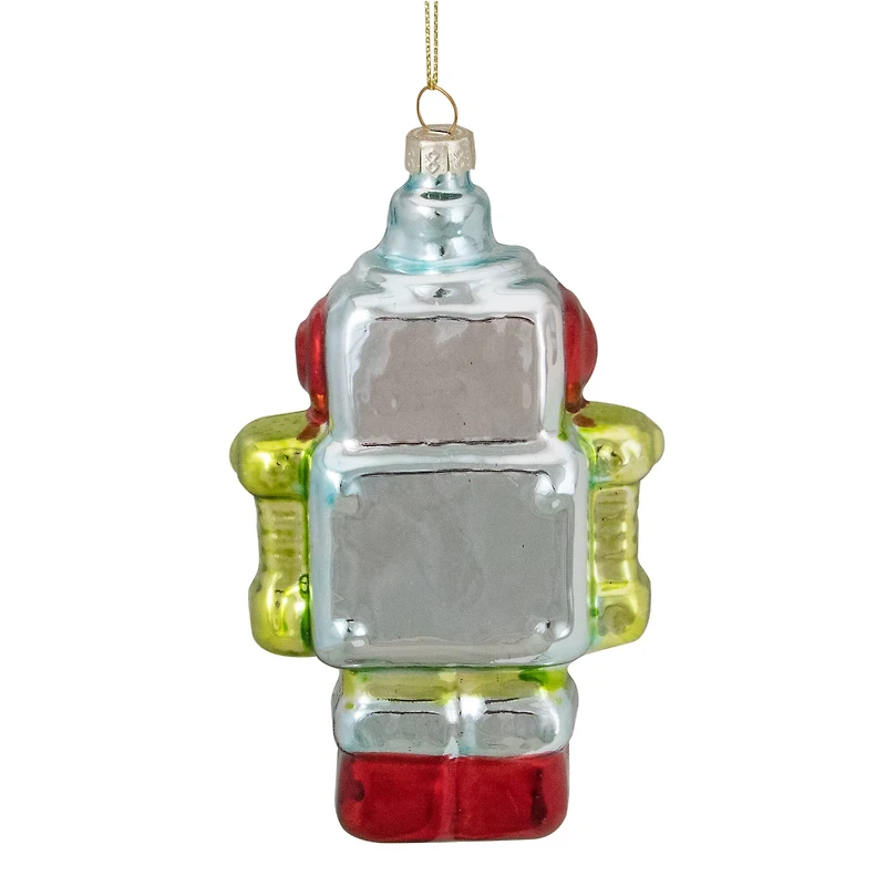 Silver & Green Robot Hanging Glass Christmas Ornament