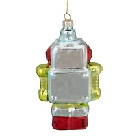 Silver & Green Robot Hanging Glass Christmas Ornament