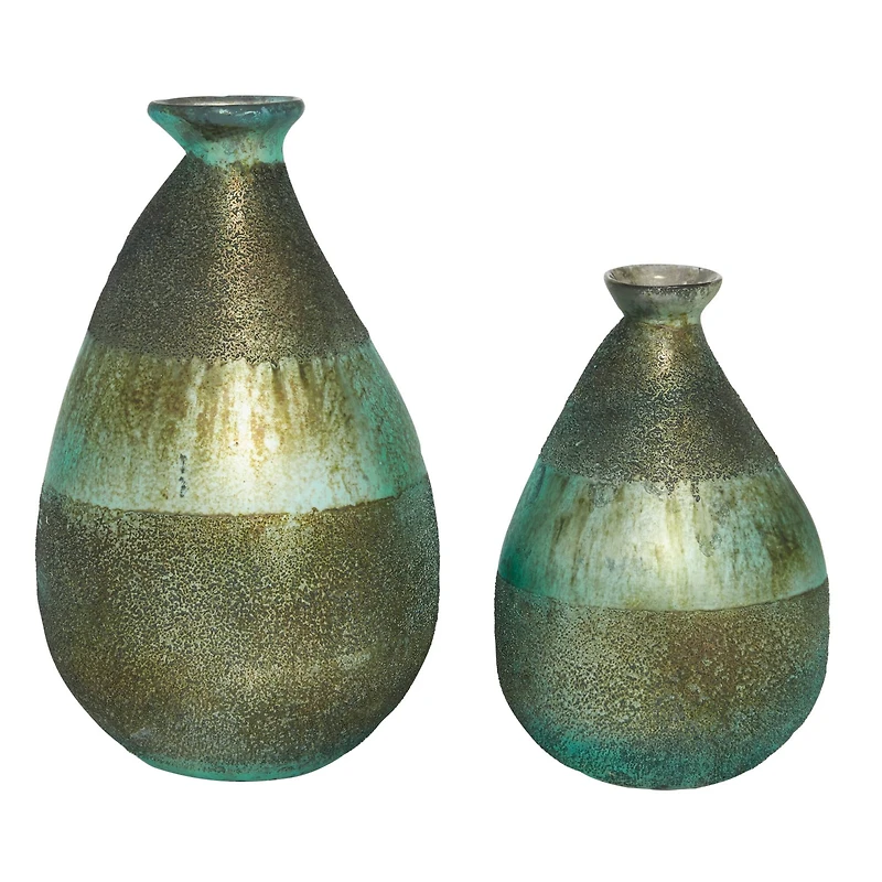 Green Glass Rustic Vase Set