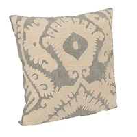 Hello Honey® Blue & Cream Damask Pattern Cotton Slub Tufted Pillow with Chambray Back