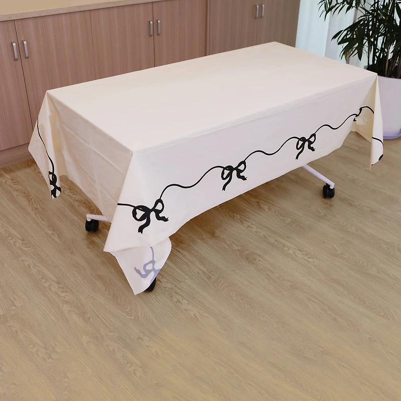 54" x 108" Black Bows Plastic Table Cover by Celebrate It™