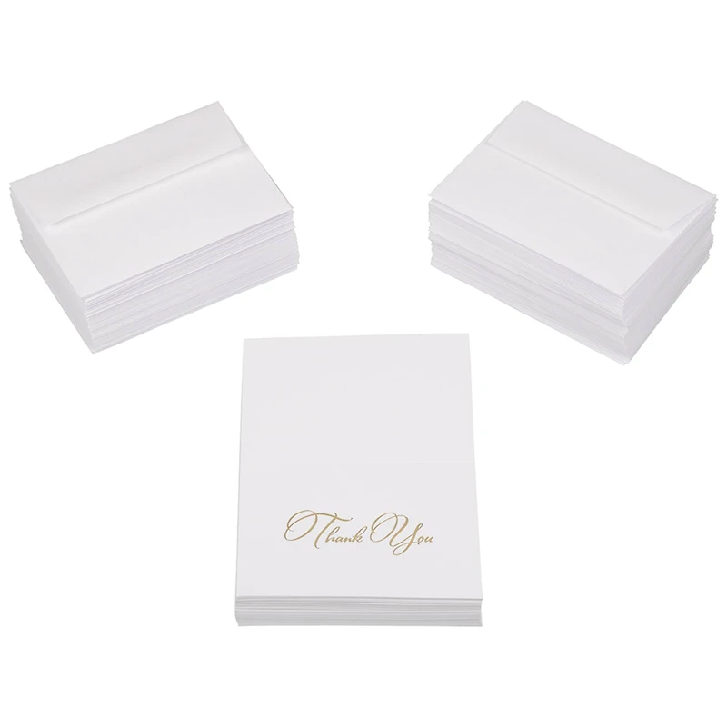 JAM Paper 4.875" x 3.375" Bright White with Gold Script Thank You Cards & Envelopes Set
