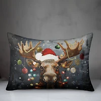 Painty Christmas Moose 20" x 14" Indoor / Outdoor Pillow