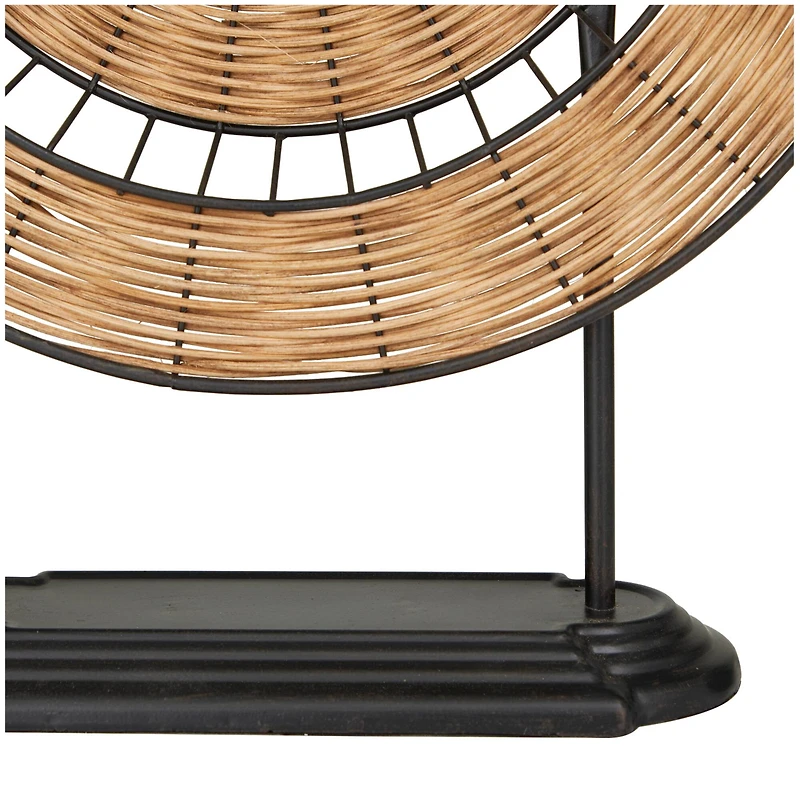 21" Brown Metal Wrapped Plate Geometric Sculpture with Black Stand