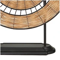 21" Brown Metal Wrapped Plate Geometric Sculpture with Black Stand