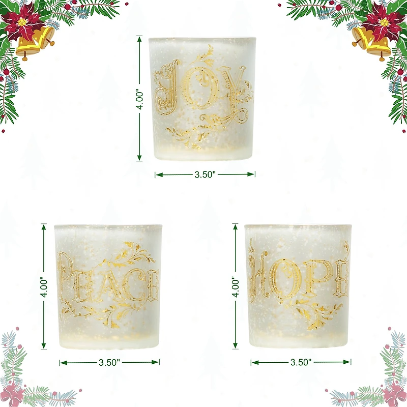 Glitzhome® 4" Joy, Peace, & Hope Candle Holder Set