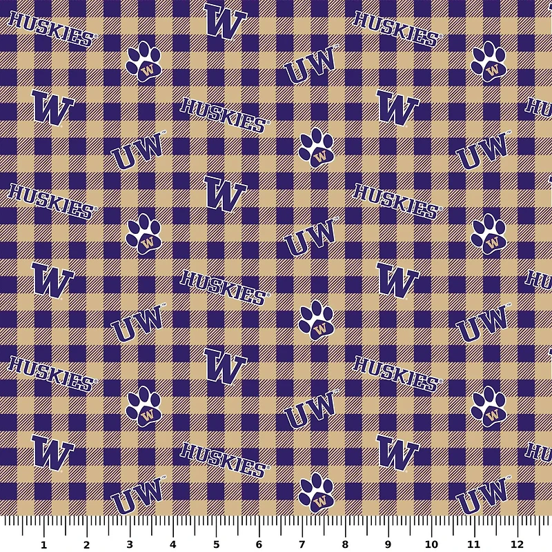 NCAA University of Washington Huskies Plaid Cotton Fabric