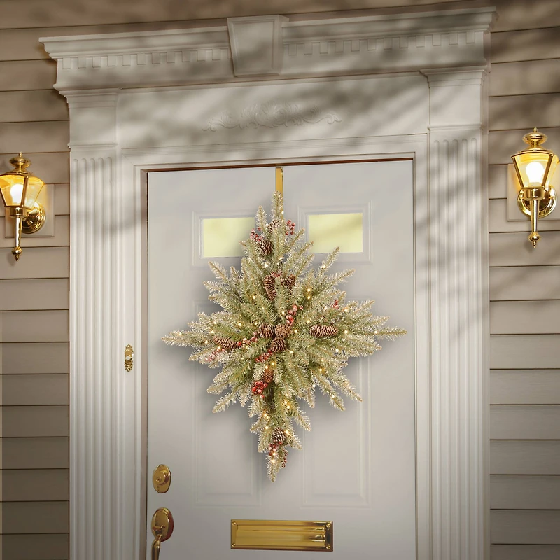 32" Snowy Dunhill® Fir Bethlehem Star with Snow, Pine Cones, Red Berries & Warm White LED Lights