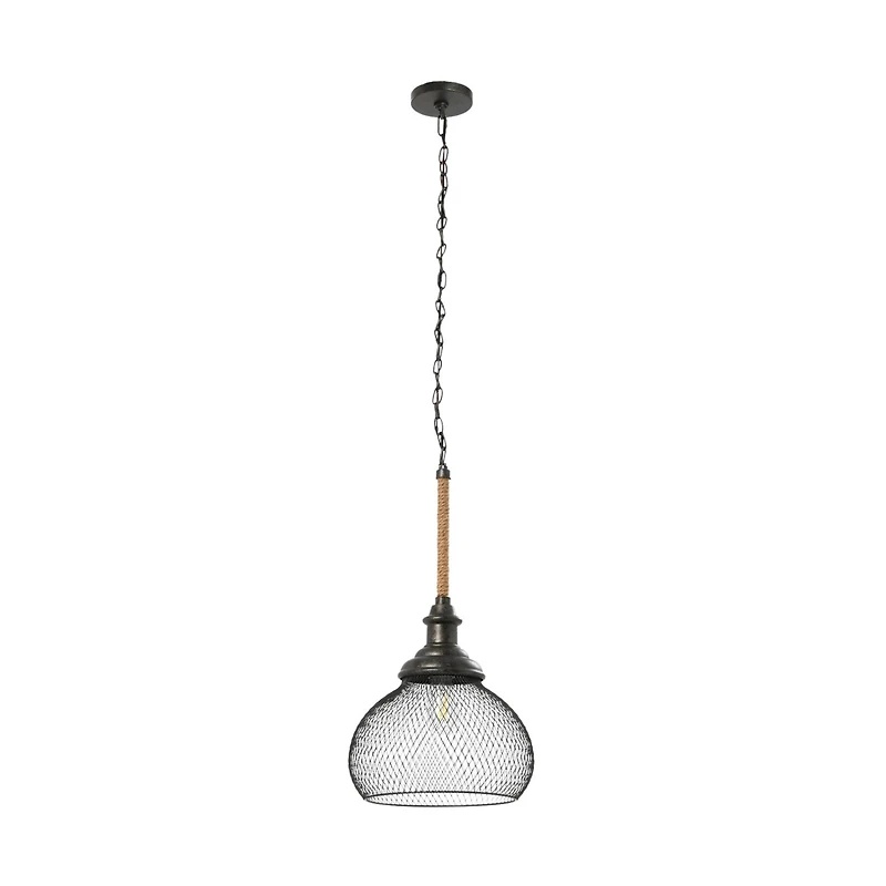 Hello Honey® Robert Stevenson Lighting Martha 26" Black Woven Metal & Natural Rope Ceiling Light