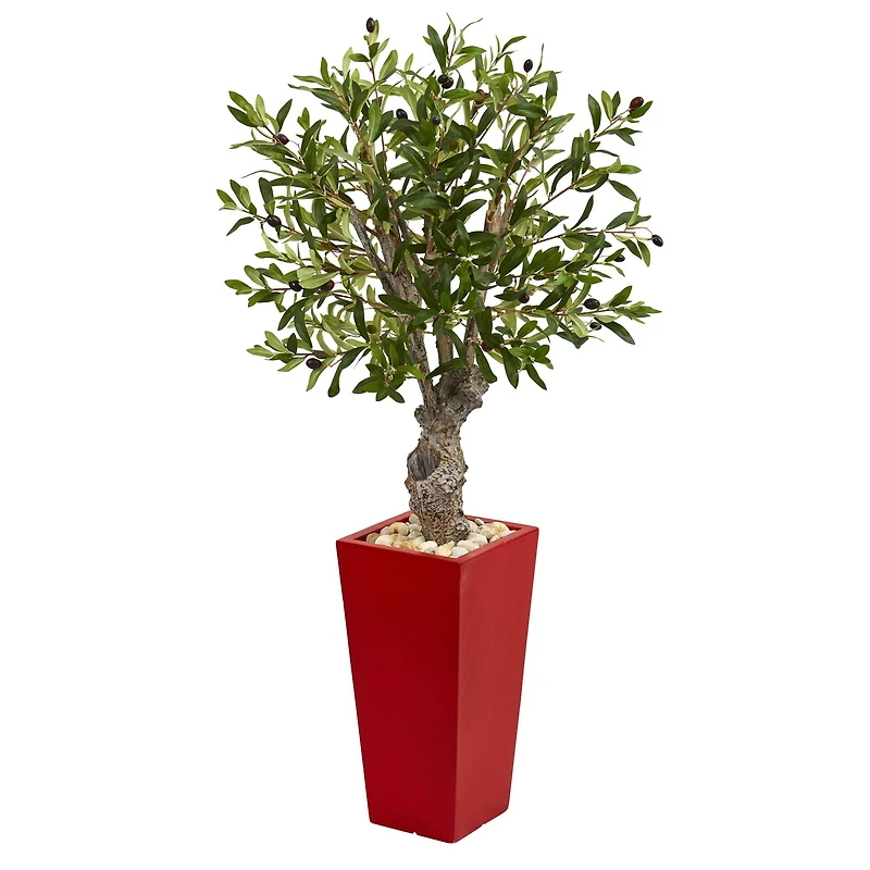 3.3ft. Olive Artificial Tree in Red Tower Planter