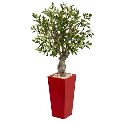 3.3ft. Olive Artificial Tree in Red Tower Planter