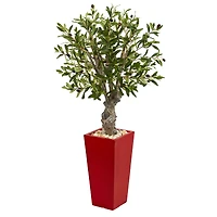 3.3ft. Olive Artificial Tree in Red Tower Planter