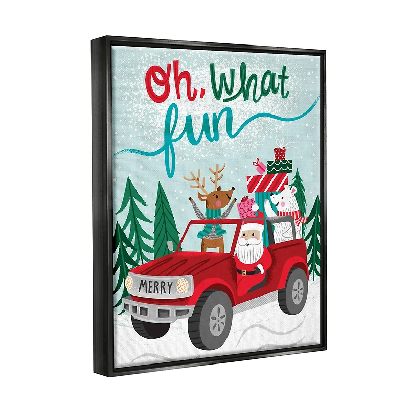 Stupell Industries Oh What Fun Santa Driving Gifts Framed Floater Canvas Wall Art