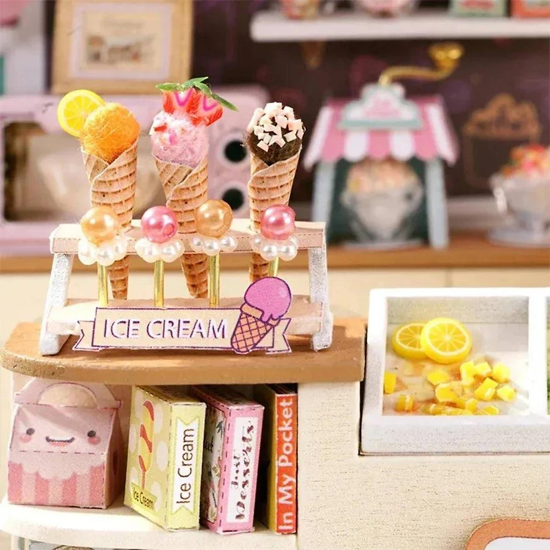 Wizardi Miniature Roombox Ice Cream Shop Dollhouse Kit