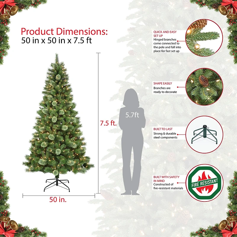 7.5ft. Pre-Lit Western Pine Artificial Christmas Tree, Clear Lights