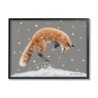 Stupell Industries Jumping Fox Winter Snowfall Framed Giclee Art