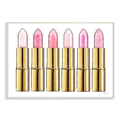 Stupell Industries Pink Gold Lipstick Glam Fashion Watercolor Wall Plaque