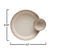 Hello Honey® 9.5" Cream Stoneware Serving Platter with Attached Dip Bowl