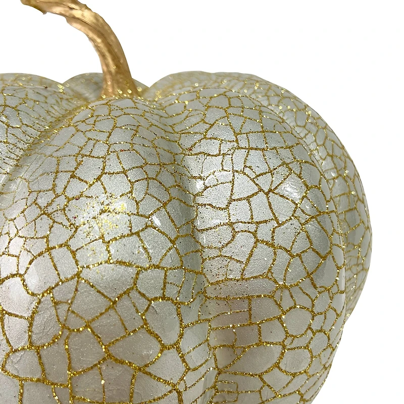 12" Champagne Gold Crackled Fall Harvest Pumpkin Decoration