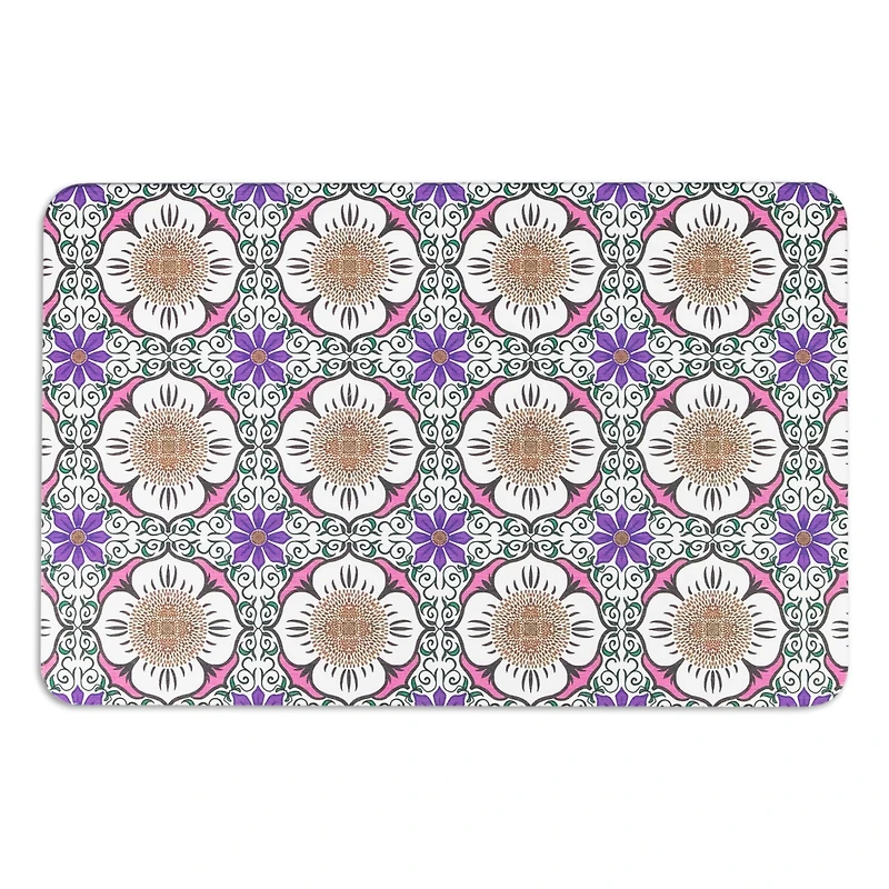 Artsy Mats Purple Flower White Stone Non-Slip Bath Mat