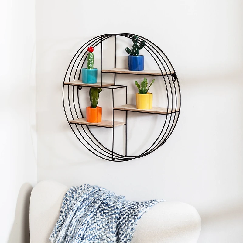 Honey Can Do 20" Black Four-Tier Circular Decorative Metal Wall Shelf