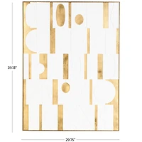  30" x 39" White Wooden Abstract Geometric Shape Framed Wall Art with Gold Accents