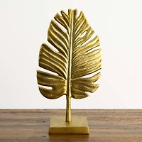 15.5" Golden Leaf Sculpture Decorative Accent
