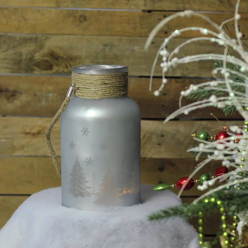 10" Christmas Trees and Snowflakes Pillar Candle Holder with Handle