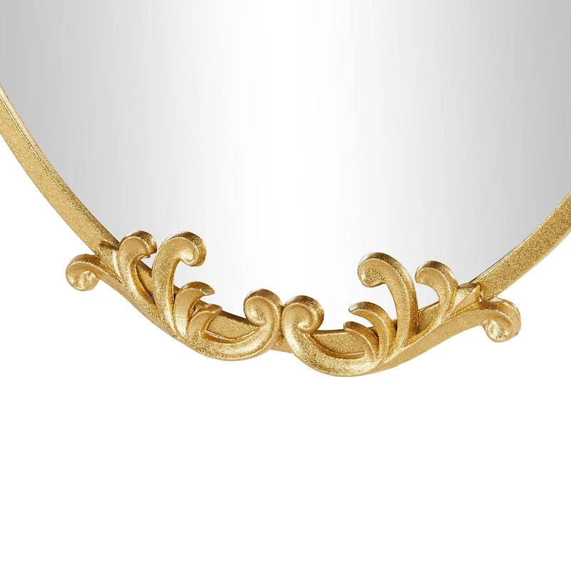 21" x 34" Gold Metal Shield Wall Mirror with Floral Embellishment