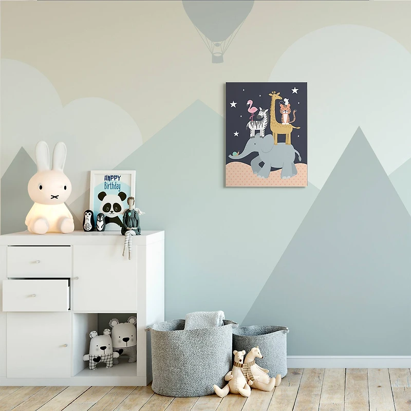 Stupell Industries Starry Night Sky Safari Animals Elephant Giraffe Zebra Canvas Wall Art