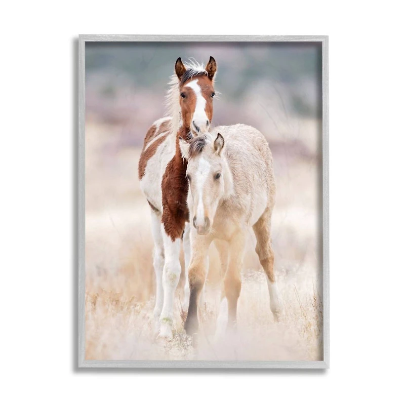 Stupell Industries Calm Horses in Muted Beige Meadow Photograph in Gray Frame Wall Art