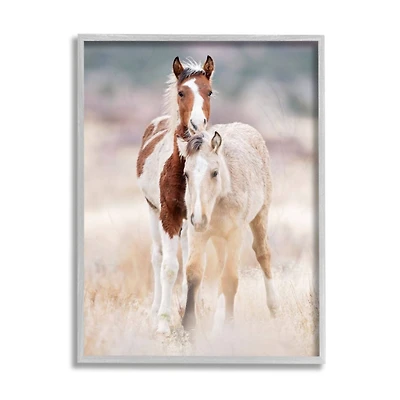 Stupell Industries Calm Horses in Muted Beige Meadow Photograph in Gray Frame Wall Art