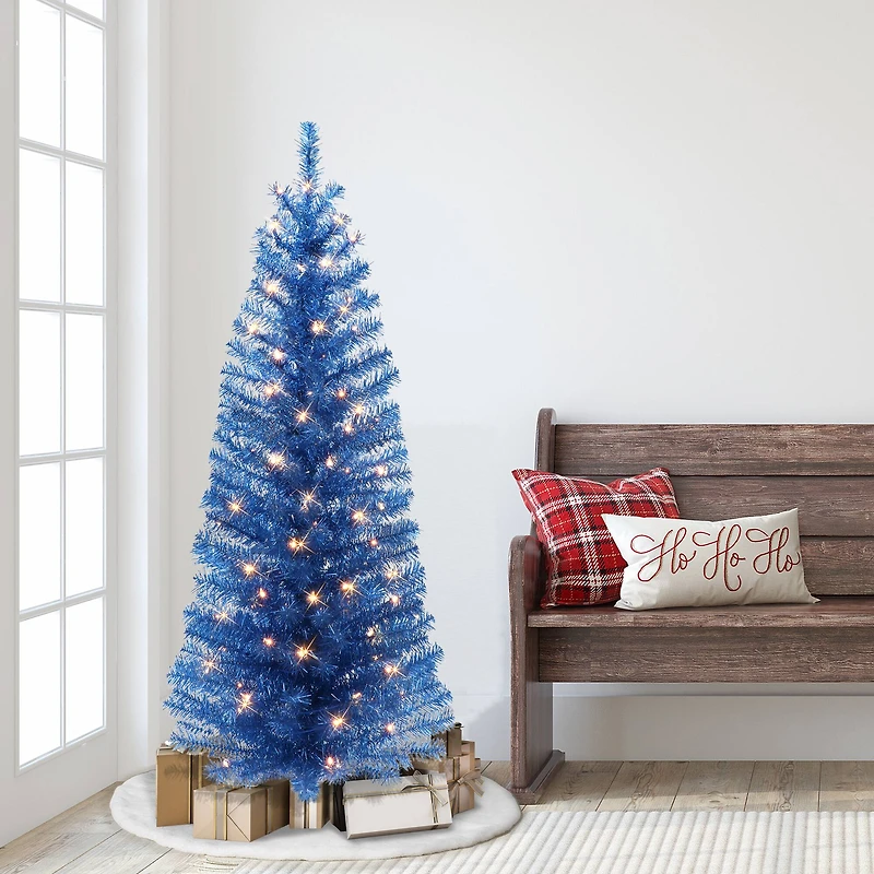 4.5ft. Pre-Lit Blue Tinsel Artificial Christmas Tree, Clear Lights