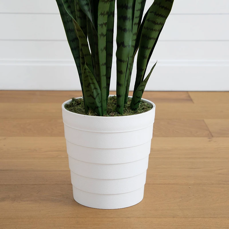 5ft. UV Resistant Artificial Snake Plant in White Decorative Planter