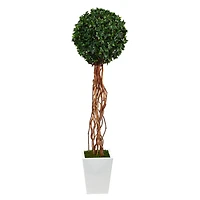 5ft. English Ivy Single Ball Artificial Topiary Tree in White Metal Planter UV Resistant (Indoor/Outdoor)