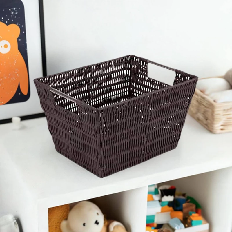Simplify Medium Chocolate Rattan Storage Basket