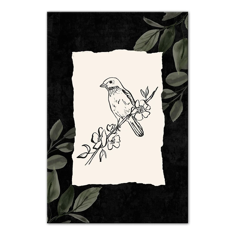 Bird On Leaf 12" x 18" Canvas Wall Art