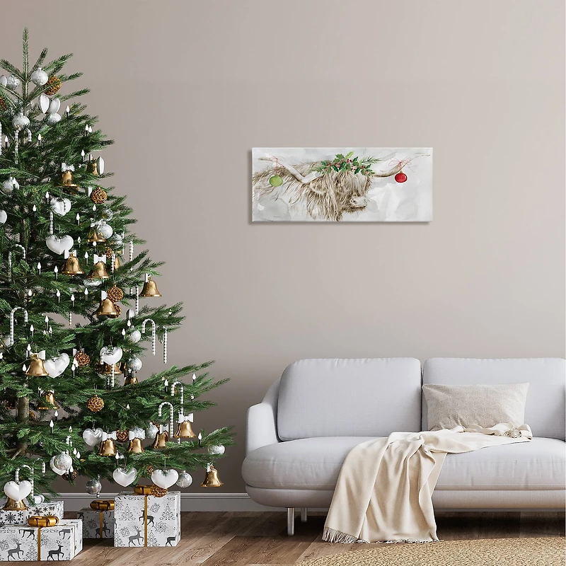 Stupell Industries Cattle with Christmas Ornaments Canvas Wall Art