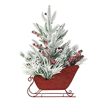 Glitzhome® 21" Christmas Red Sleigh Frosted Floral Centerpiece