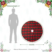 Glitzhome® 48" Red & Black Plaid Reversible Sherpa/Flannel Christmas Tree Skirt