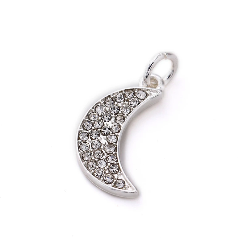 12 Pack: Charmalong™ Silver-Plated Pavé Moon Charm by Bead Landing™