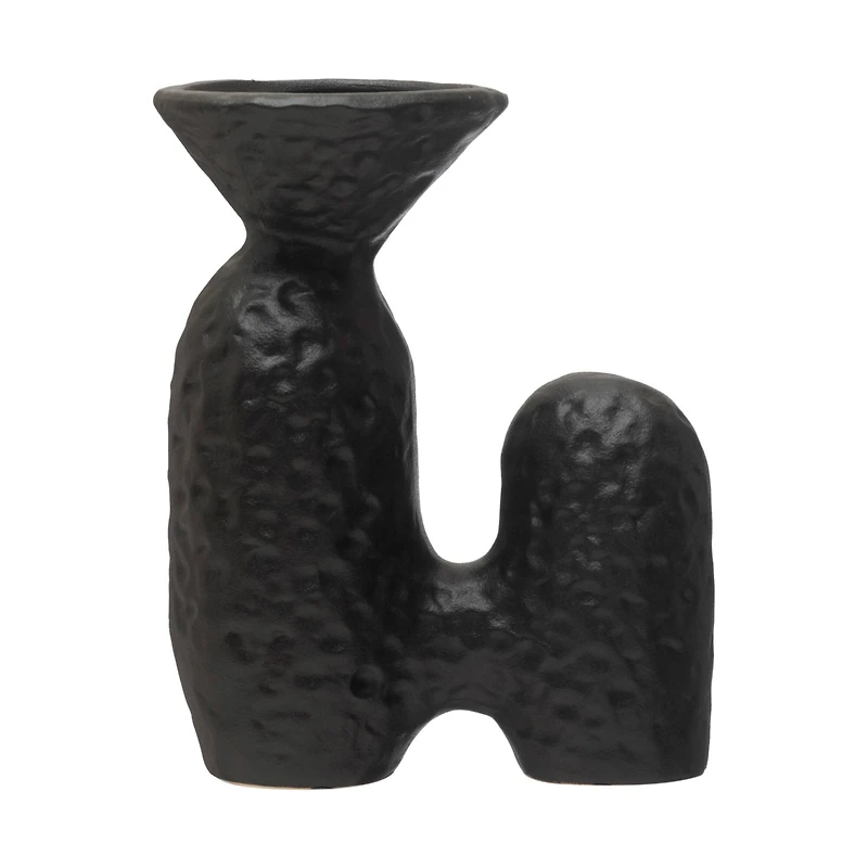 Hello Honey® 8" Matte Black Textured Stoneware Sculptural Vase