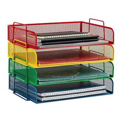 Mind Reader Stackable Paper Tray, Classroom Organizer, File Storage, Teachers, Metal Mesh, 4 Pcs., Multi-Colored