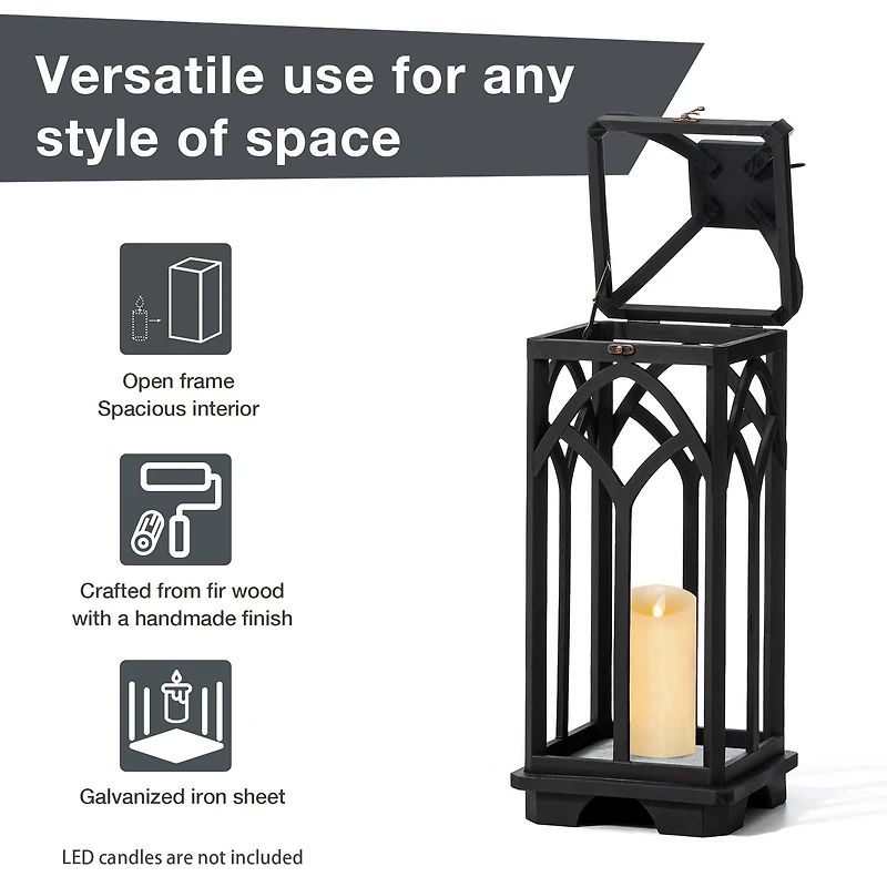 Glitzhome® Black Farmhouse Church Window Wood & Metal Lanterns Set