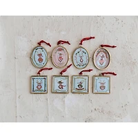 Hello Honey® 8 Pack 4.25" Santa's Reindeer Photo Frame Glass & Metal Ornaments