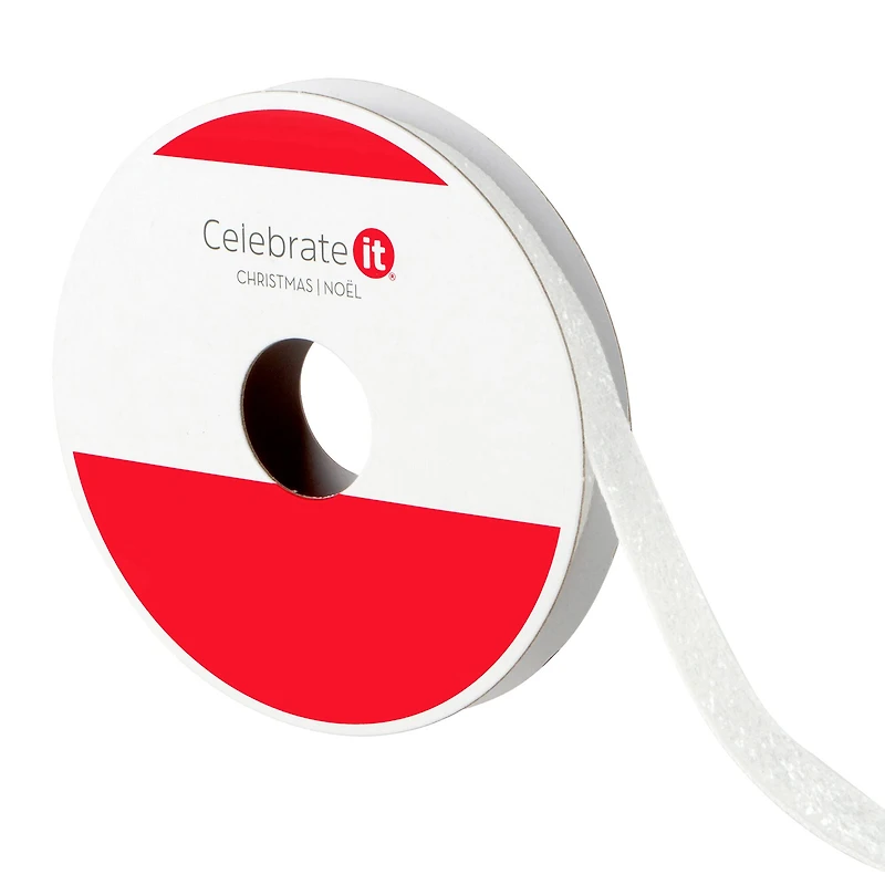 3/8" x 12ft. White Glitter Ribbon by Celebrate It® Christmas