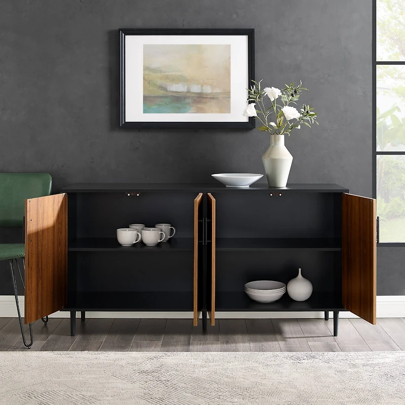 Walker Edison 58" Acorn Bookmatch & Black Mid Century Modern TV Buffet