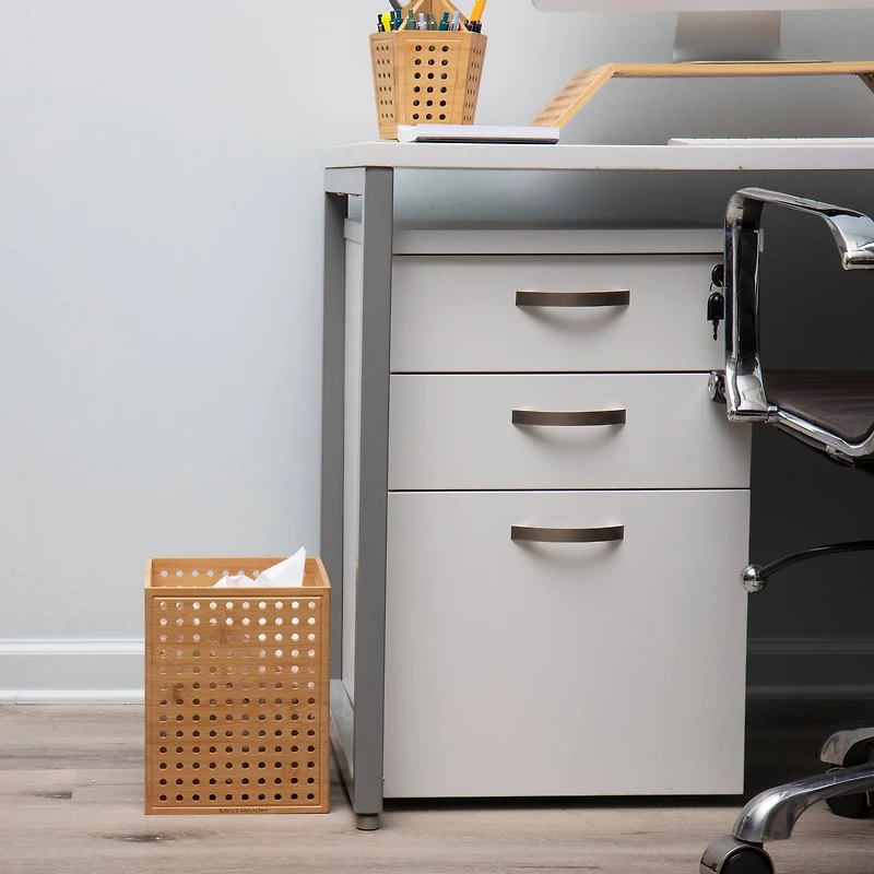 Mind Reader Lattice Bamboo Wastepaper Basket Set