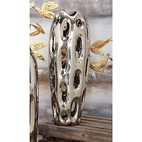 Silver Ceramic Contemporary Vase, 16" x 6" x 6"